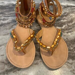 Zigi Soho Talisa Brown Beaded Tan Sandals Size 7.5